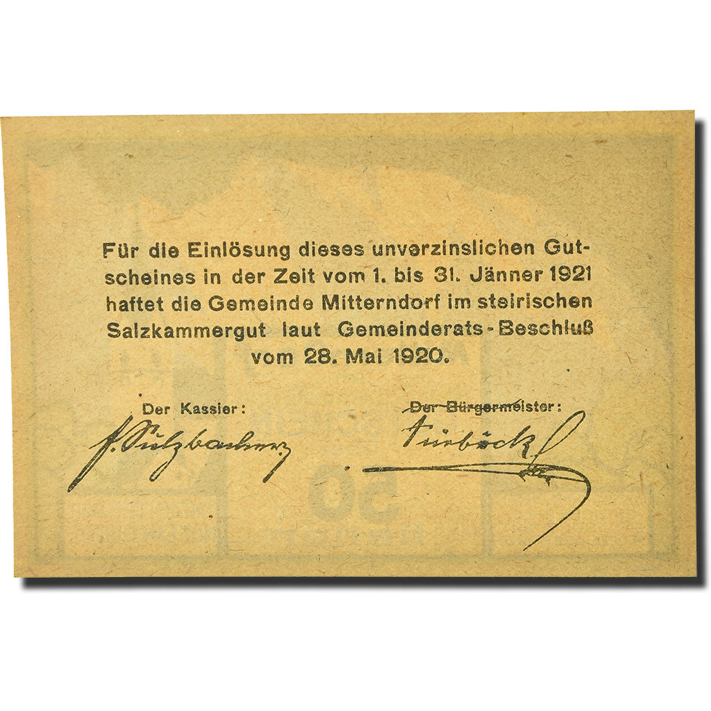 Geldschein, Österreich, Mitterndorf, 50 Heller, Eglise, 1920, 1920-05-28, UNZ-