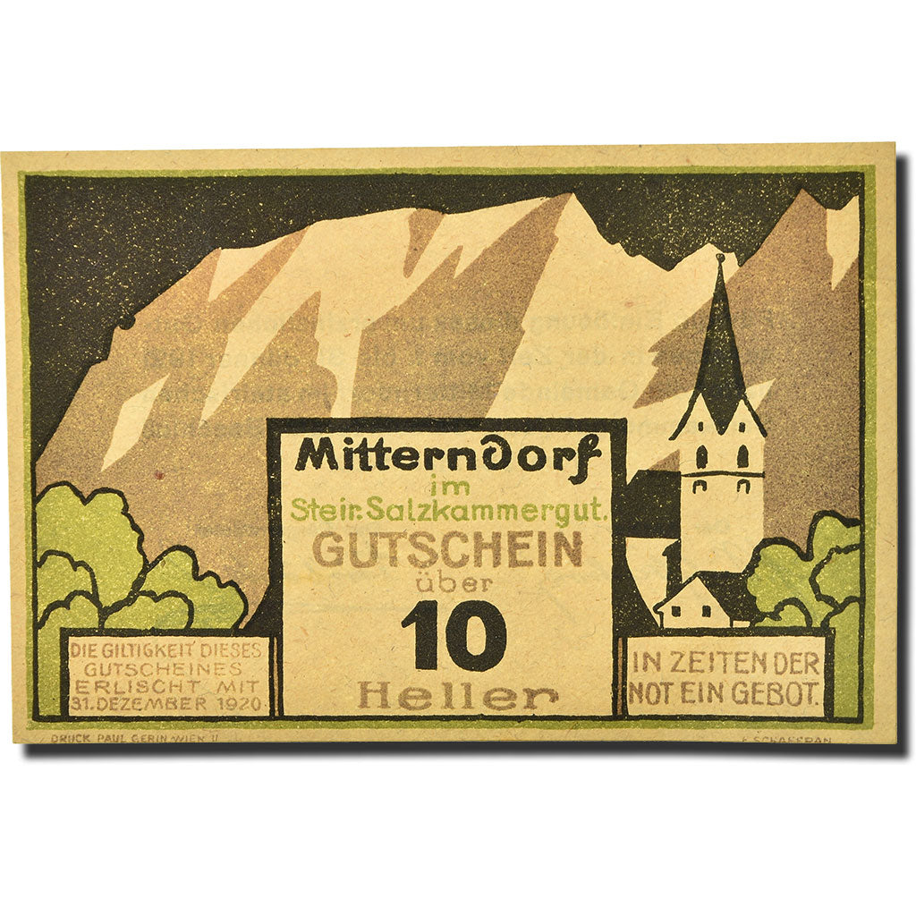 Geldschein, Österreich, Mitterndorf, 10 Heller, Eglise, 1920, 1920-05-28, UNZ-