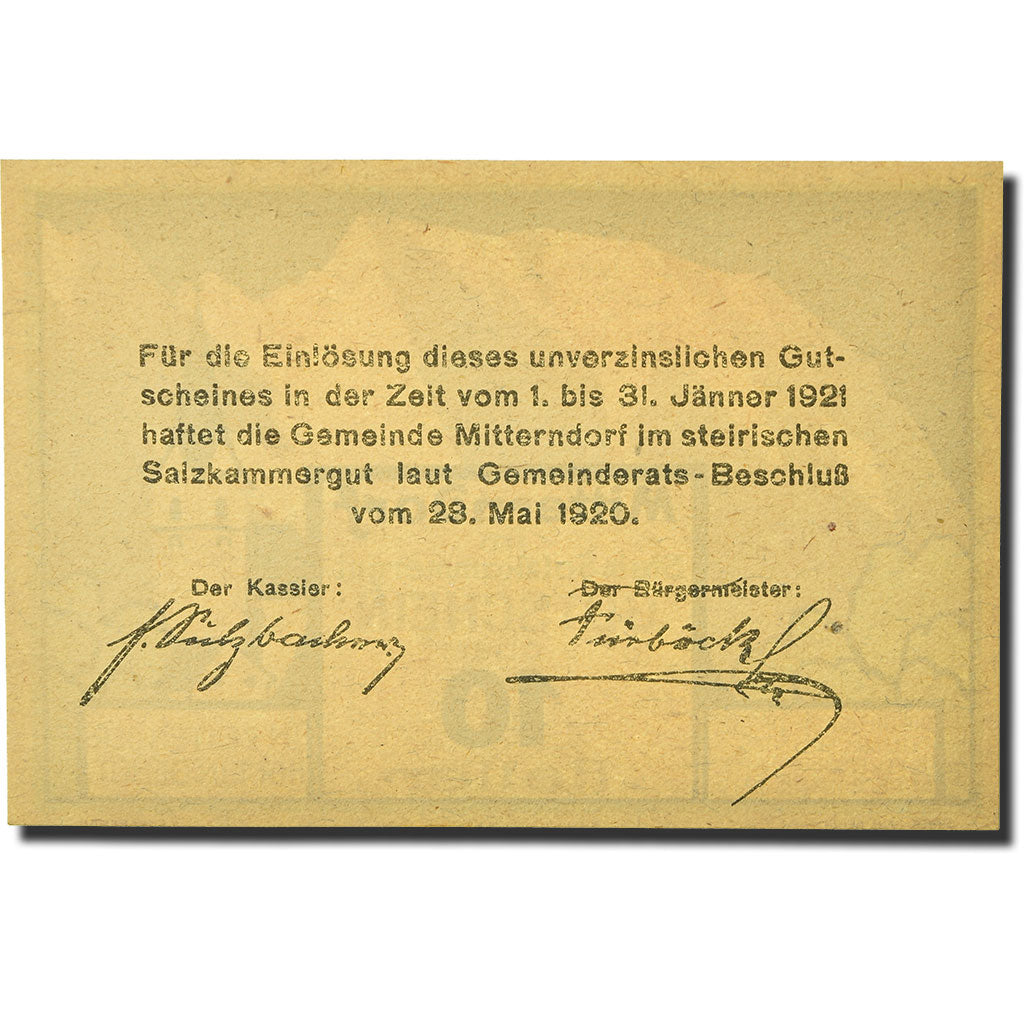 Geldschein, Österreich, Mitterndorf, 10 Heller, Eglise, 1920, 1920-05-28, UNZ-