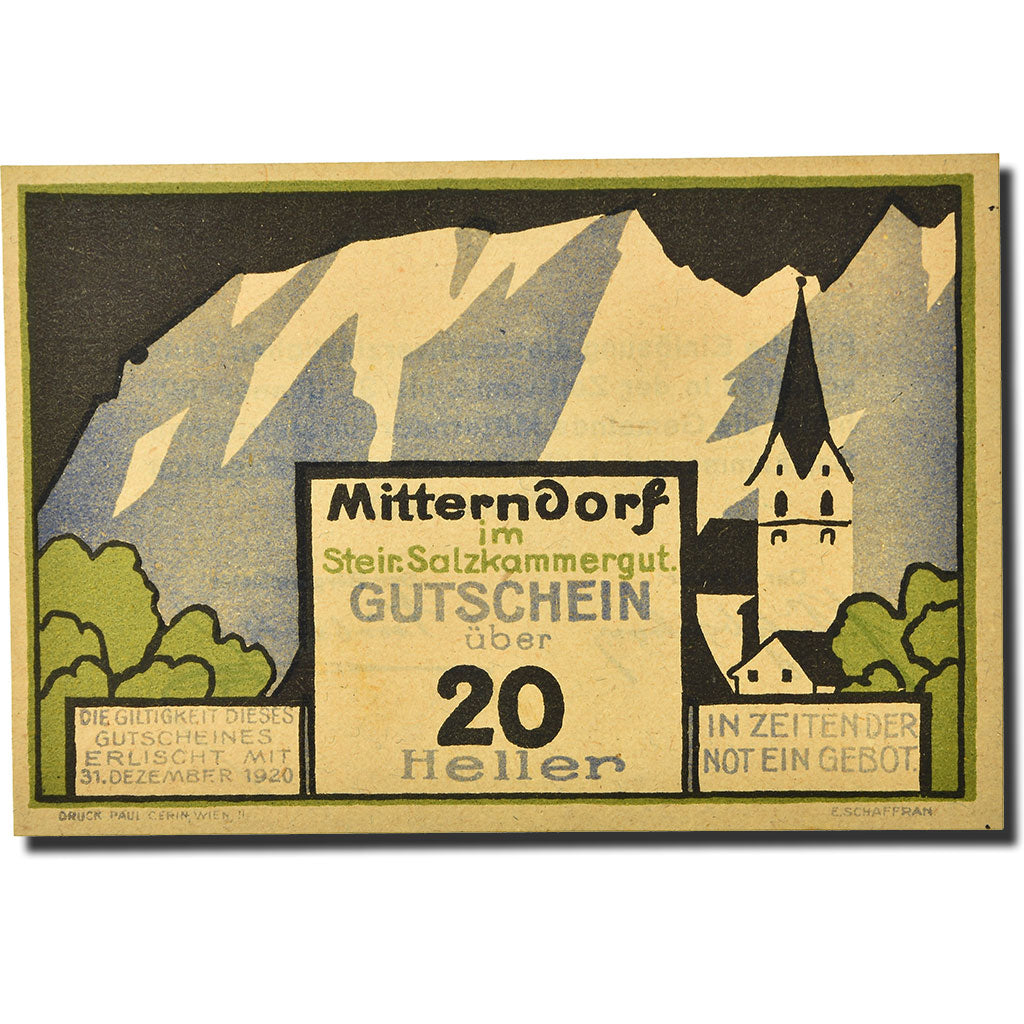 Geldschein, Österreich, Mitterndorf, 20 Heller, Eglise, 1920, 1920-05-28, UNZ-