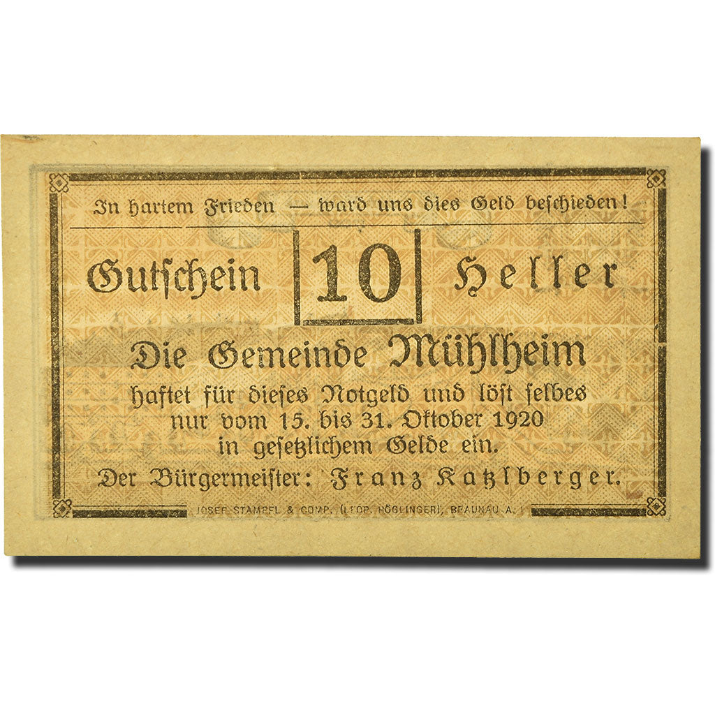 Geldschein, Österreich, Mülheim, 50 Heller, paysage, UNZ-, Mehl:FS 631 a1
