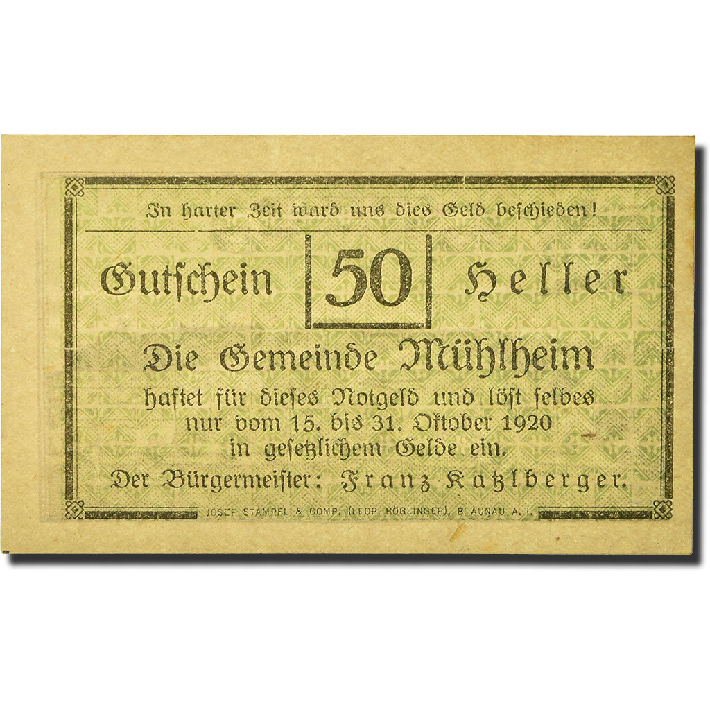 Geldschein, Österreich, Mülheim, 50 Heller, paysage 1, UNZ-, Mehl:FS 631 a1