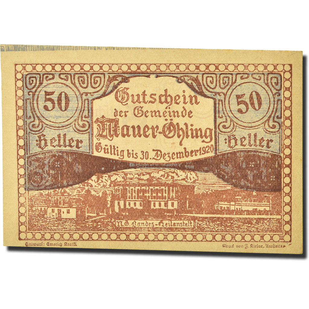 Geldschein, Österreich, Mauer Ohling, 50 Heller, Monument, UNZ-, Mehl:FS 599e