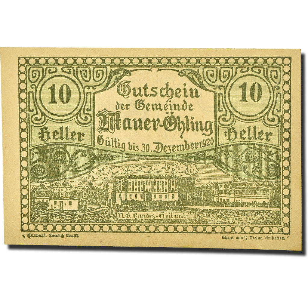 Geldschein, Österreich, Mauer Ohling, 10 Heller, Monument, UNZ-, Mehl:FS 599e
