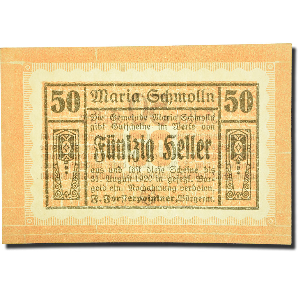 Geldschein, Österreich, Maria Schmolln O.Ö. Gemeinde, 50 Heller, graphique