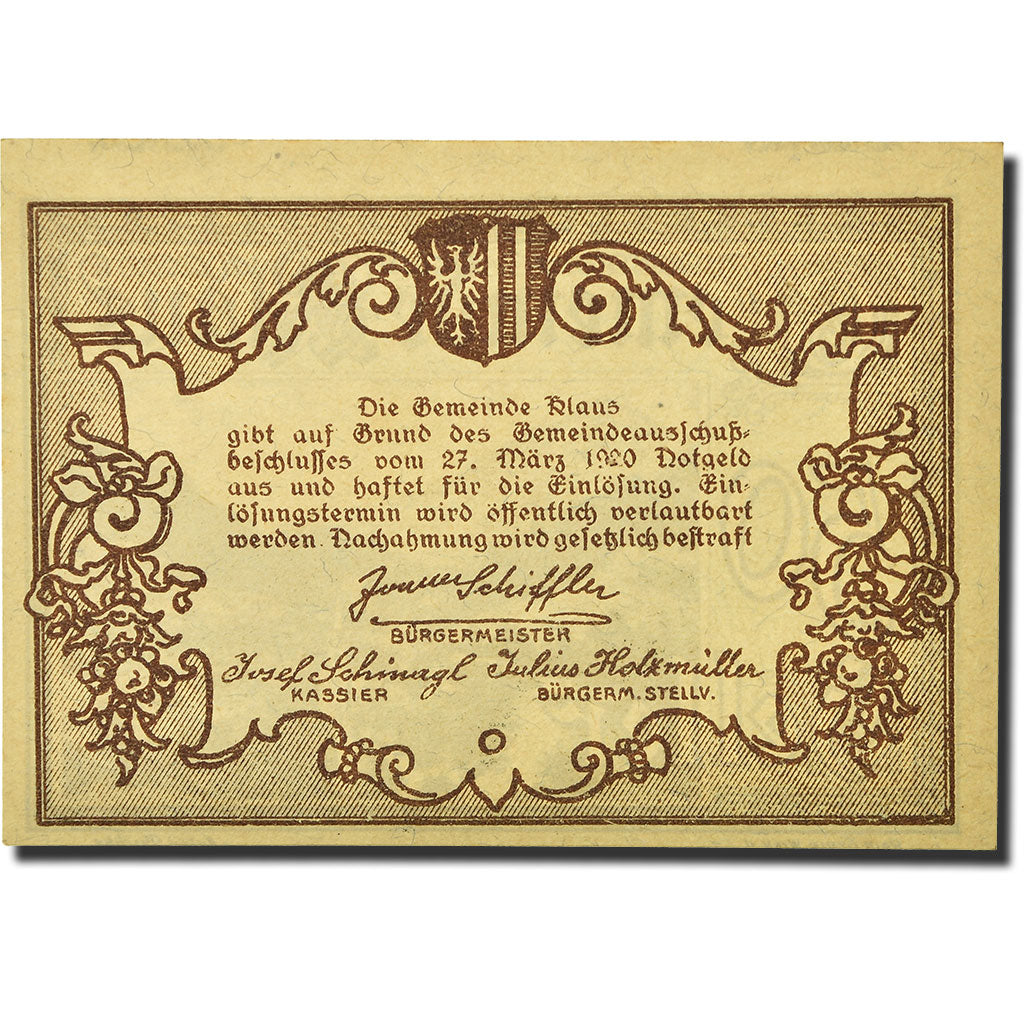Geldschein, Österreich, Klaus, 50 Heller, paysage 1, 1920, 1920-03-27, UNZ-