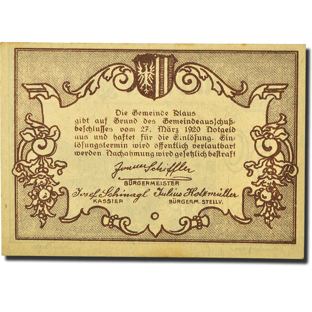 Geldschein, Österreich, Klaus, 50 Heller, paysage 2, 1920, 1920-03-27, UNZ-