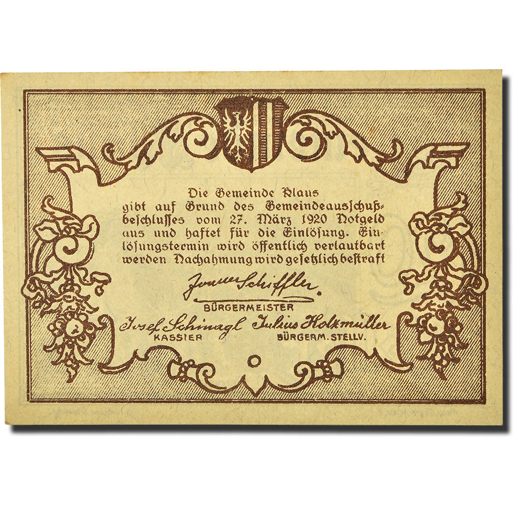 Geldschein, Österreich, Klaus, 20 Heller, paysage, 1920, 1920-03-27, UNZ-