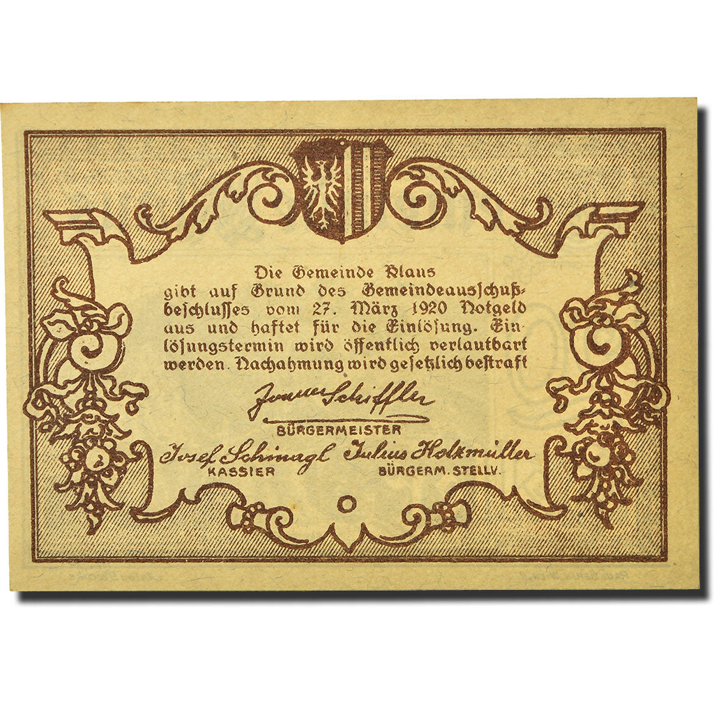 Geldschein, Österreich, Klaus, 20 Heller, paysage 1, 1920, 1920-03-27, UNZ-