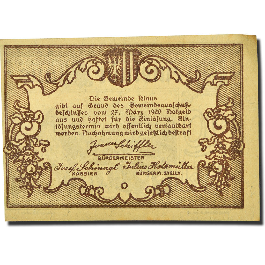Geldschein, Österreich, Klaus, 20 Heller, paysage 2, 1920, 1920-03-27, UNZ-