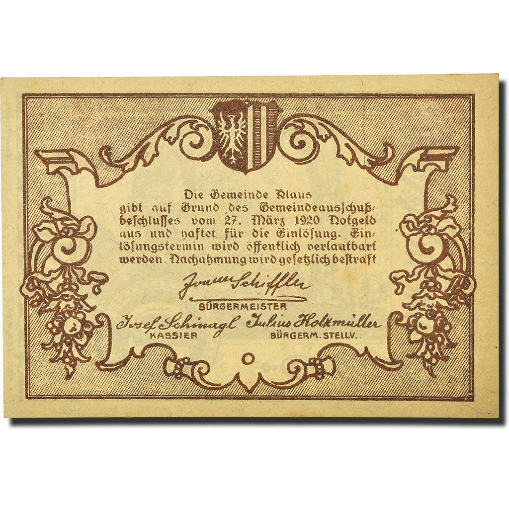 Geldschein, Österreich, Klaus, 10 Heller, paysage 2, 1920, 1920-03-27, UNZ-