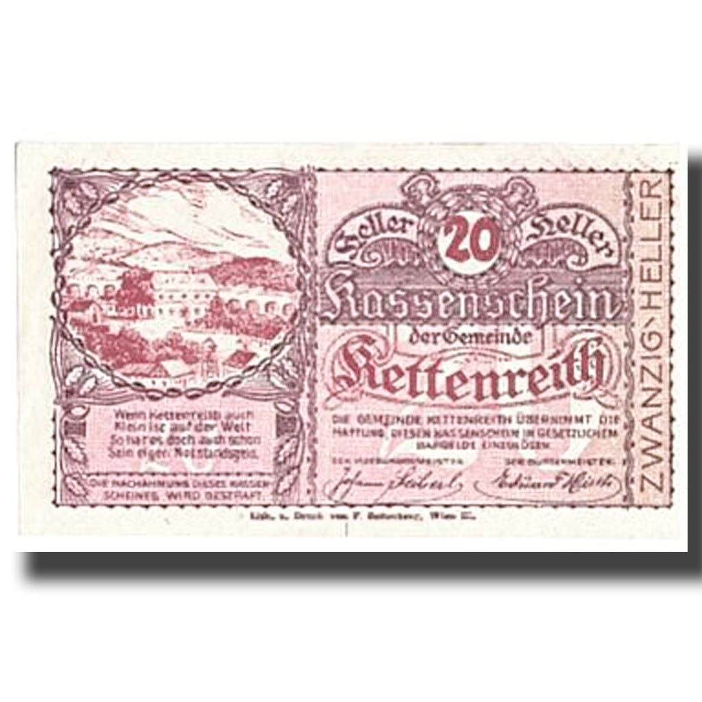 Billete, Alemania, Kettenreith, 20 Heller, château, SC, Mehl:FS 435 a