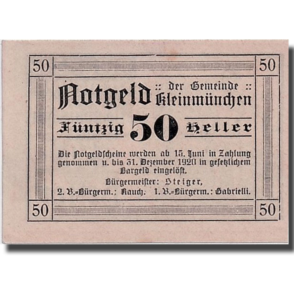 Geldschein, Österreich, Kleinmünchen, 50 Heller, personnage, 1920, 1920-06-15