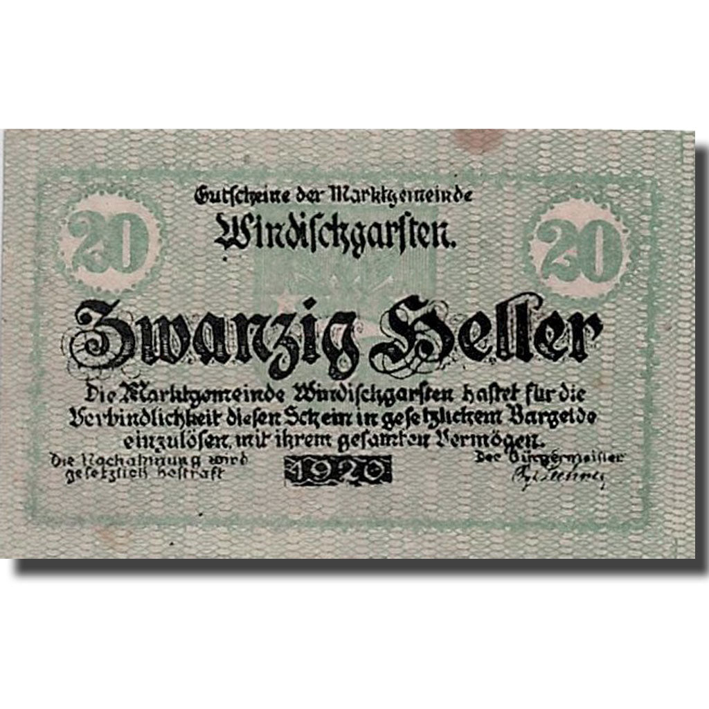 Geldschein, Österreich, Windischgarsten, 20 Heller, paysage, 1920, 1920-10-30