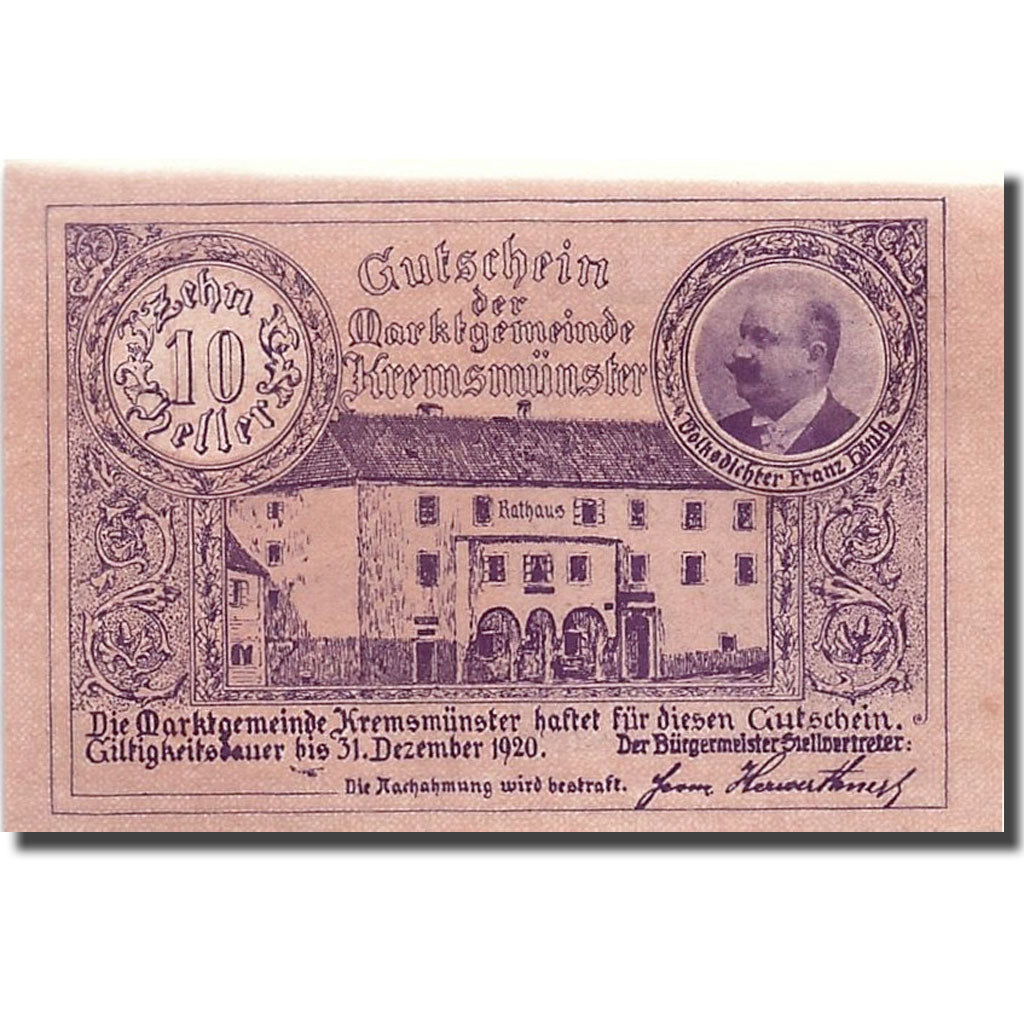 Geldschein, Österreich, Kremsmunster, 10 Heller, ruelle, UNZ-, Mehl:476II