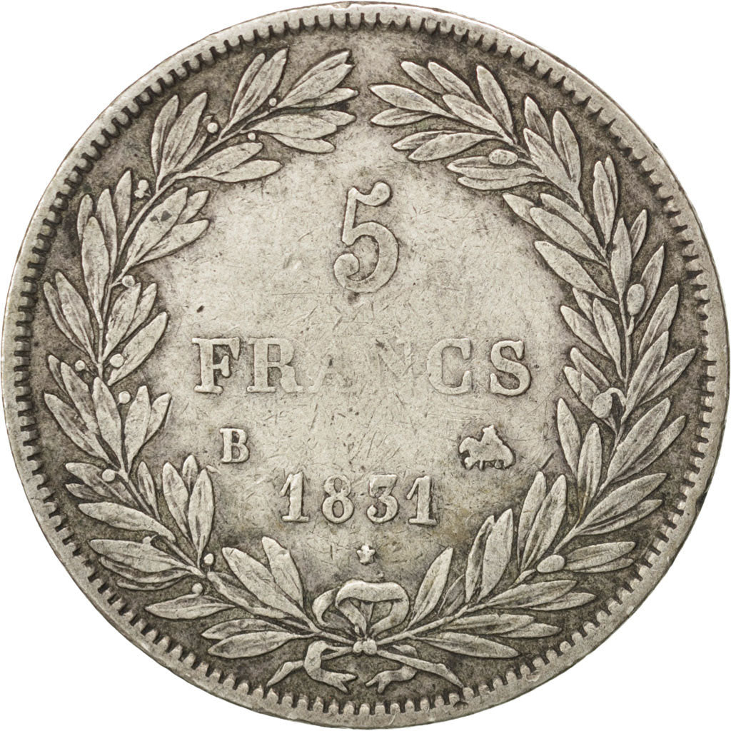 Coin, France, Louis-Philippe, 5 Francs, 1831, Rouen, VF(30-35), Silver