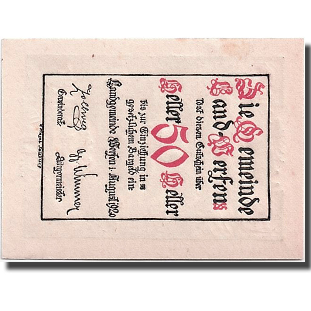 Geldschein, Österreich, Werfen, 50 Heller, paysage, 1920, UNZ-, Mehl:1172