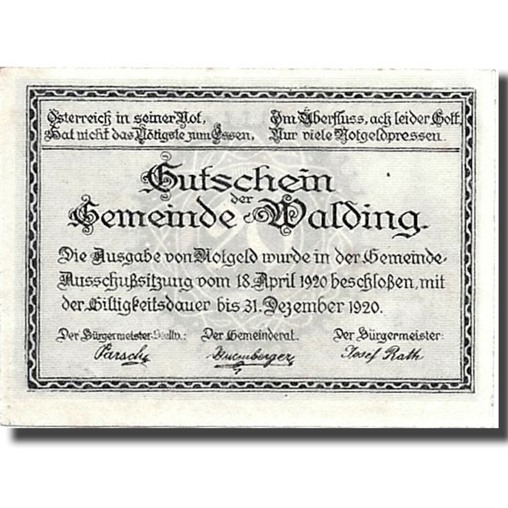 Geldschein, Österreich, Walding, 20 Heller, Eglise, 1920, 1920-04-18, UNZ-