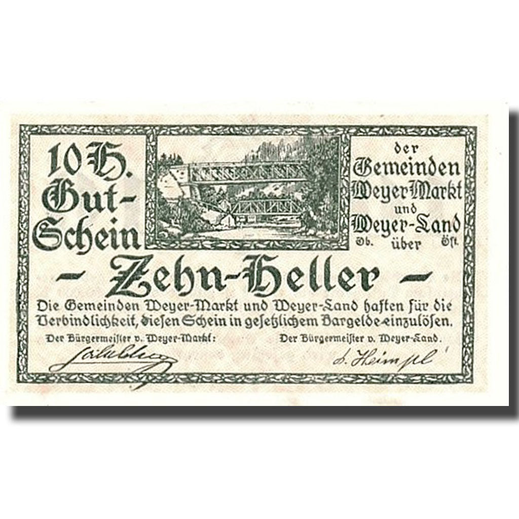 Geldschein, Österreich, Weyer Markt, 10 Heller, paysage, 1920, 1920-03-14