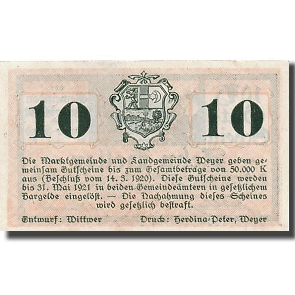 Geldschein, Österreich, Weyer Markt, 10 Heller, paysage, 1920, 1920-03-14