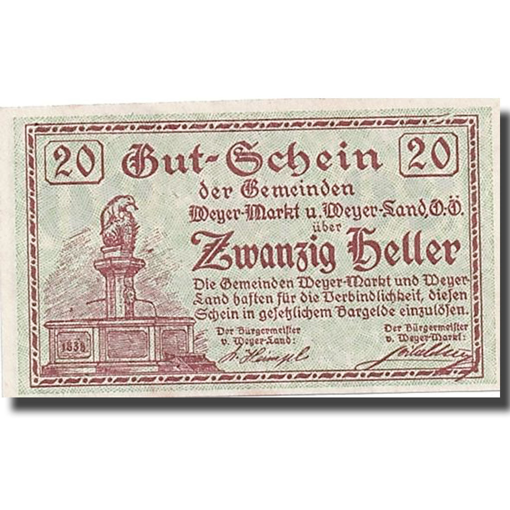 Geldschein, Österreich, Weyer Markt, 20 Heller, Monument, 1920, 1920-03-14