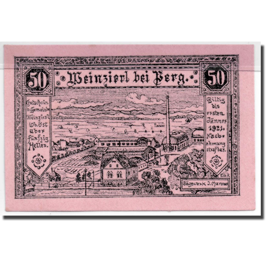 Geldschein, Österreich, Weinzierl, 50 Heller, paysage, UNZ-, Mehl:1152b