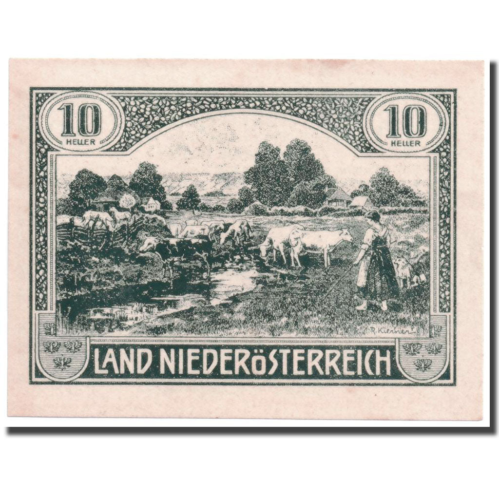 Geldschein, Österreich, Niederösterreich, 10 Heller, paysage, 1920