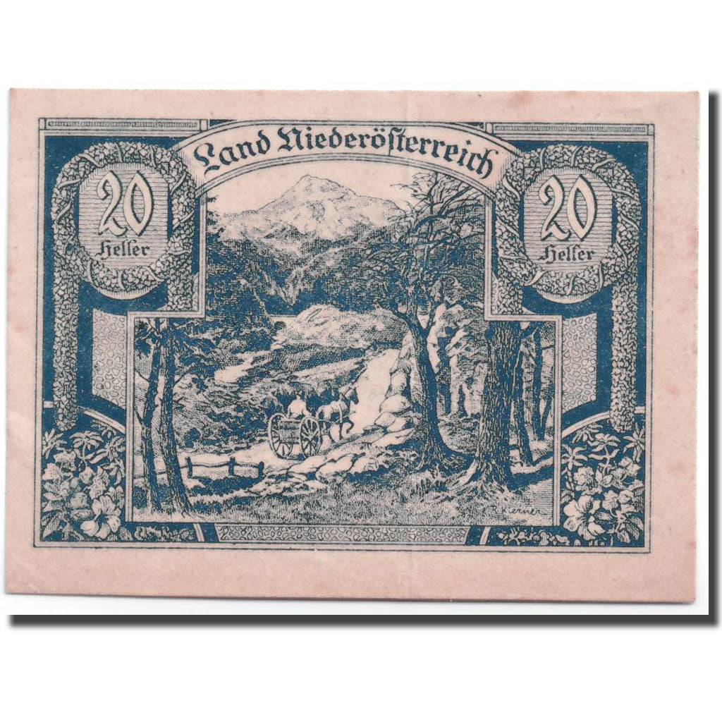 Geldschein, Österreich, Niederösterreich, 20 Heller, paysage 1, 1920