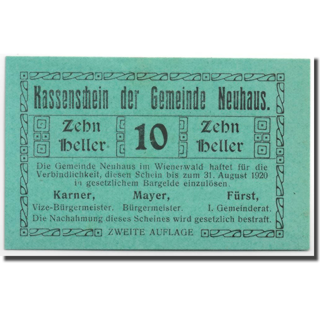 Geldschein, Österreich, Neuhaus, 10 Heller, graphique, UNZ-, Mehl:FS 646e