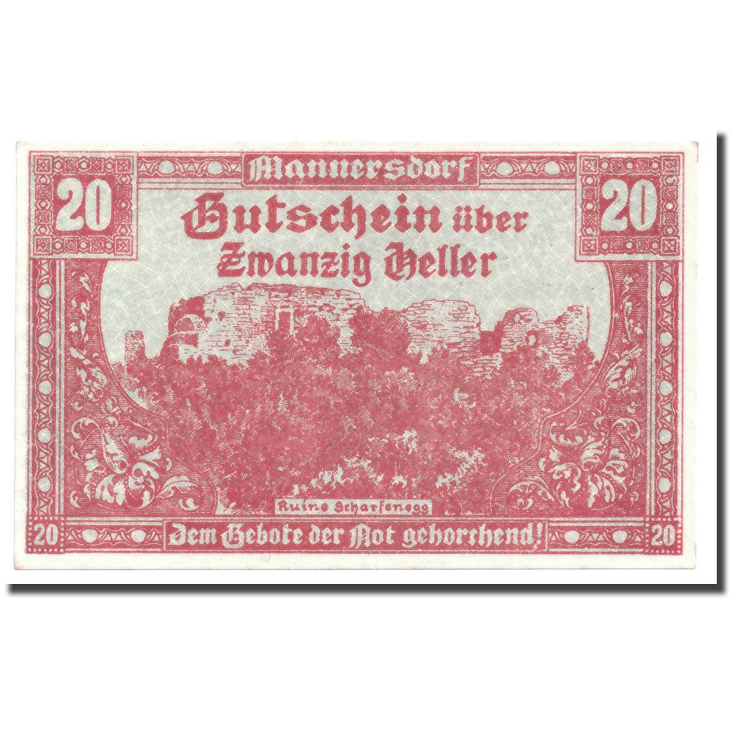 Geldschein, Österreich, Mannersdorf, 20 Heller, paysage, 1920, 1920-05-20
