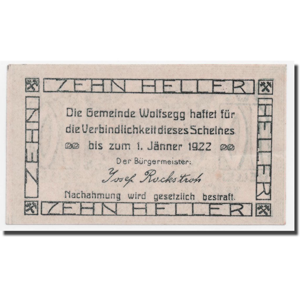 Geldschein, Österreich, Wolfsegg, 10 Heller, paysage, 1922, 1922-01-01, UNZ-