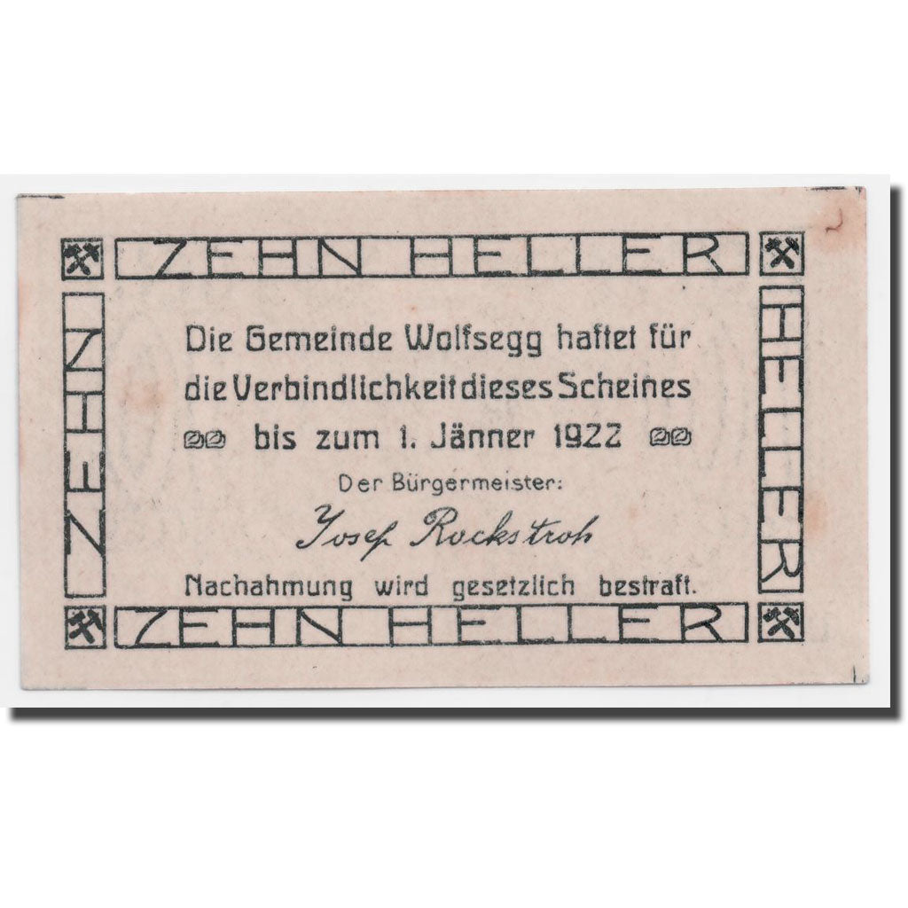 Geldschein, Österreich, Wolfsegg, 10 Heller, paysage 1, 1922, 1922-01-01, UNZ-