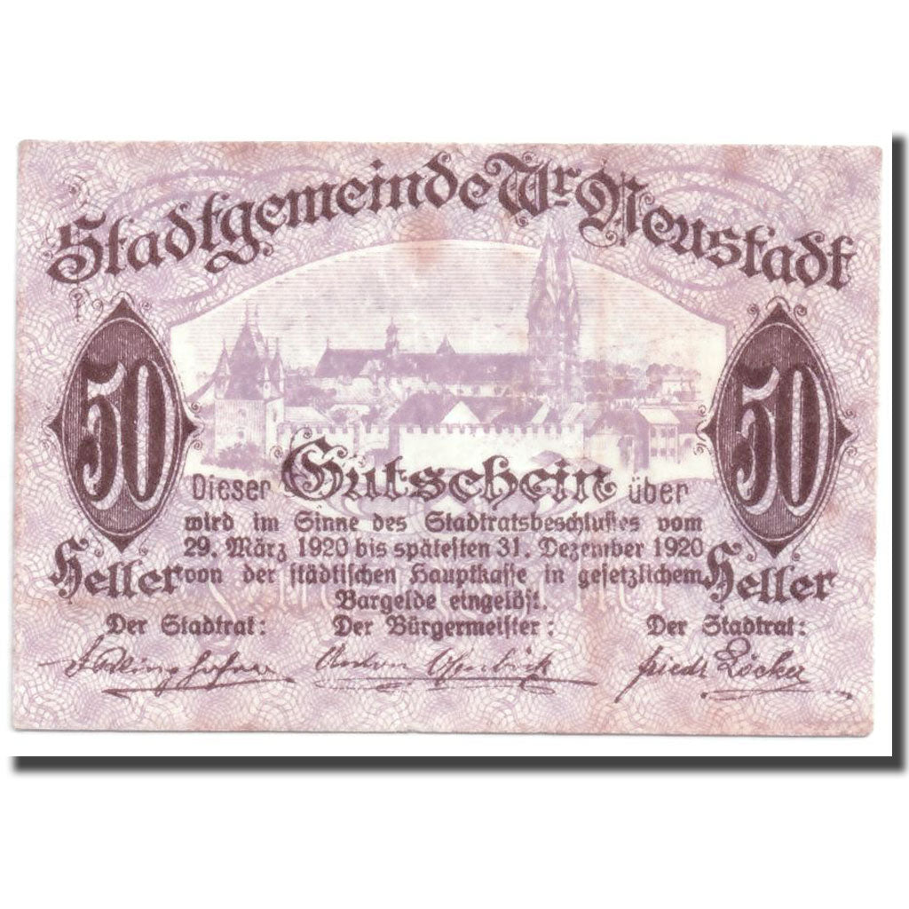 Geldschein, Österreich, Wiener Neustadt, 50 Heller, rempart, 1920, 1920-03-29