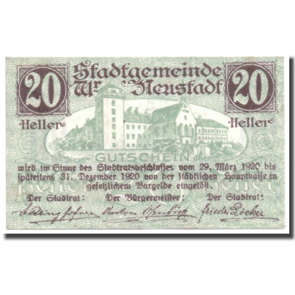 Geldschein, Österreich, Wiener Neustadt, 20 Heller, château, 1920, 1920-03-29