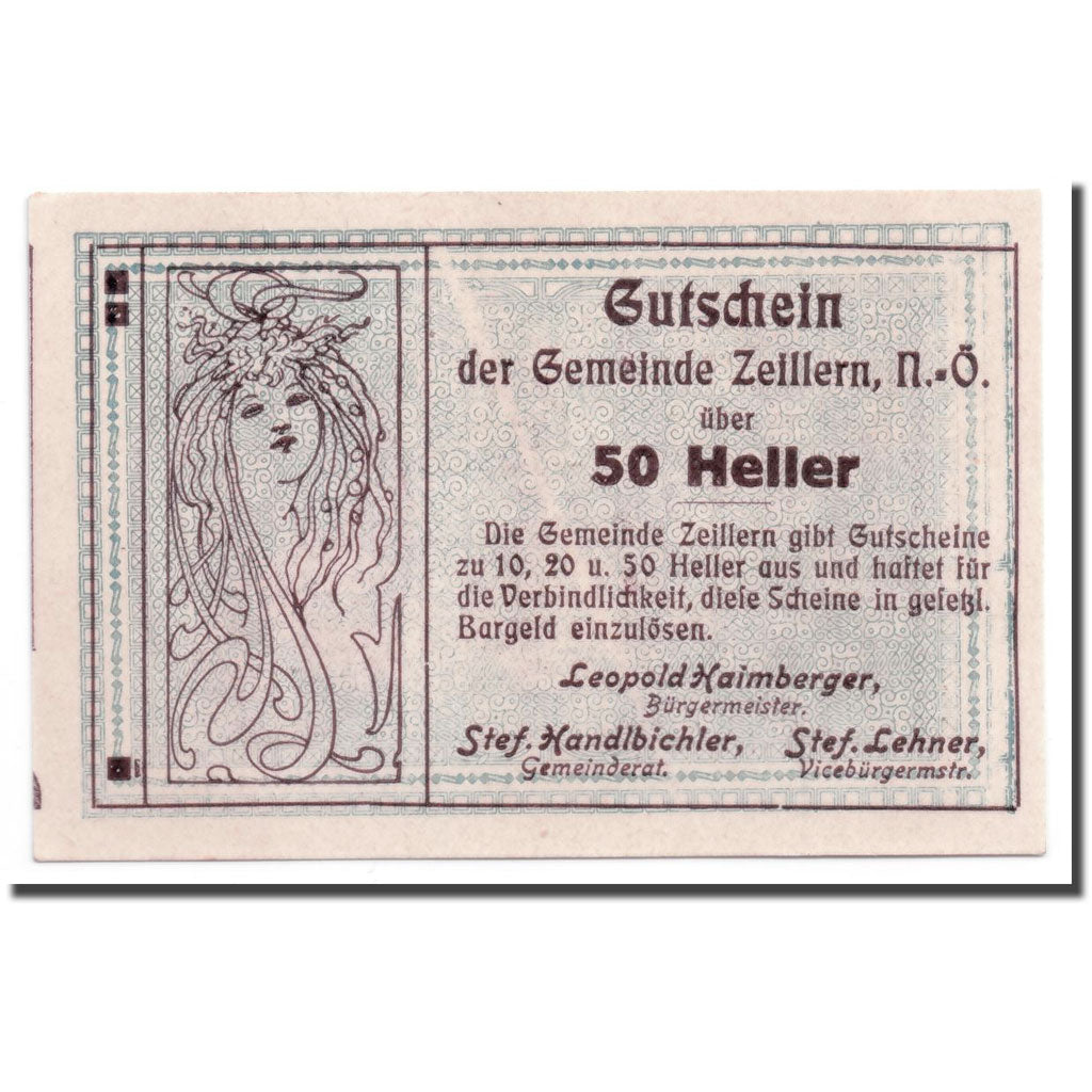 Geldschein, Österreich, Zeillern, 50 Heller, agriculteur, UNZ-, Mehl:1263b