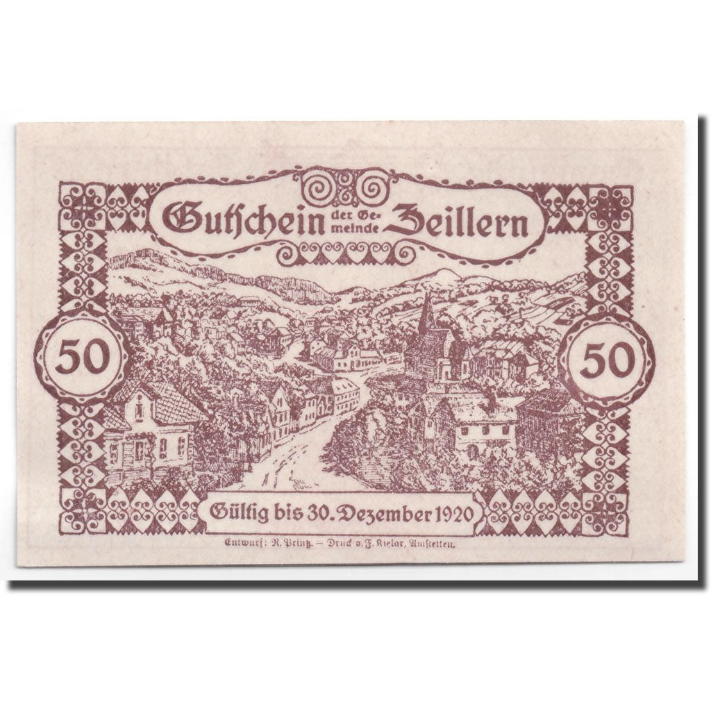 Geldschein, Österreich, Zeillern, 50 Heller, paysage, UNZ-, Mehl:1263d
