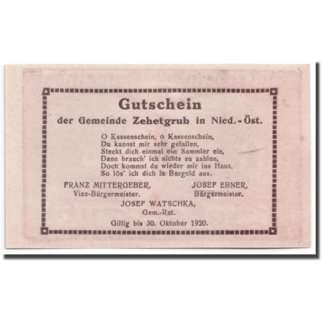 Geldschein, Österreich, Zehetgrub, 20 Heller, Maison, 1920, 1920-10-30, UNZ-
