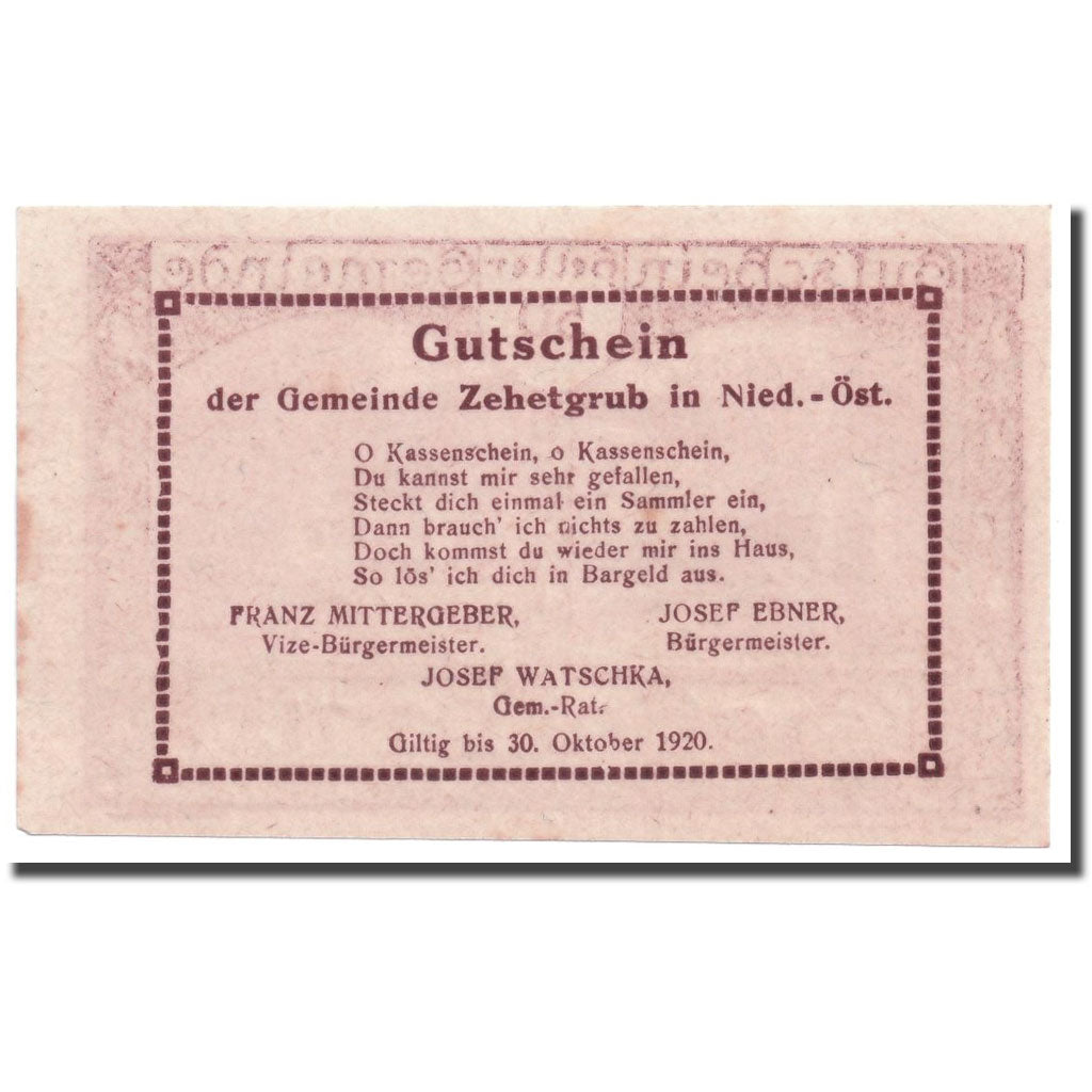 Geldschein, Österreich, Zehetgrub, 50 Heller, Maison, 1920, 1920-10-30, UNZ-