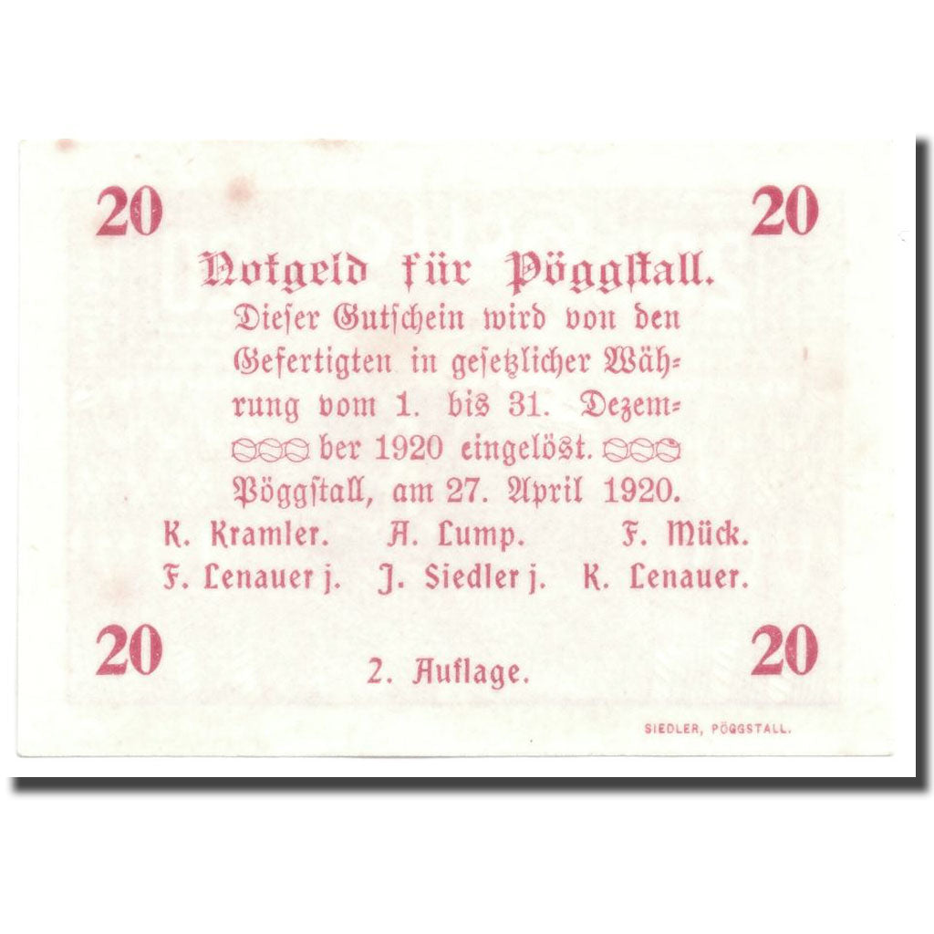 Geldschein, Österreich, Pöggstall, 20 Heller, Eglise, 1920, 1920-04-27, UNZ-