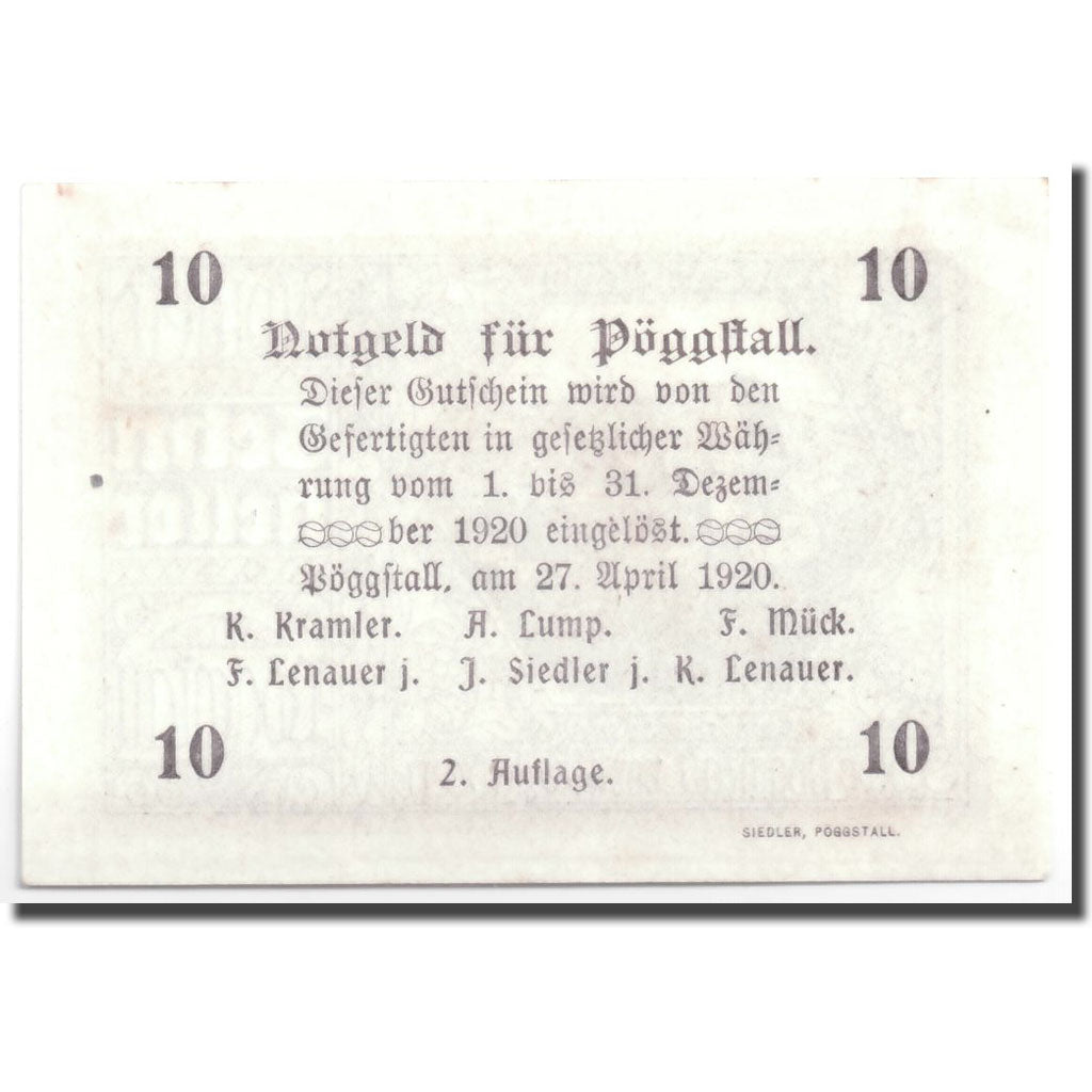 Geldschein, Österreich, Pöggstall, 10 Heller, paysage, 1920, 1920-04-27, UNZ-