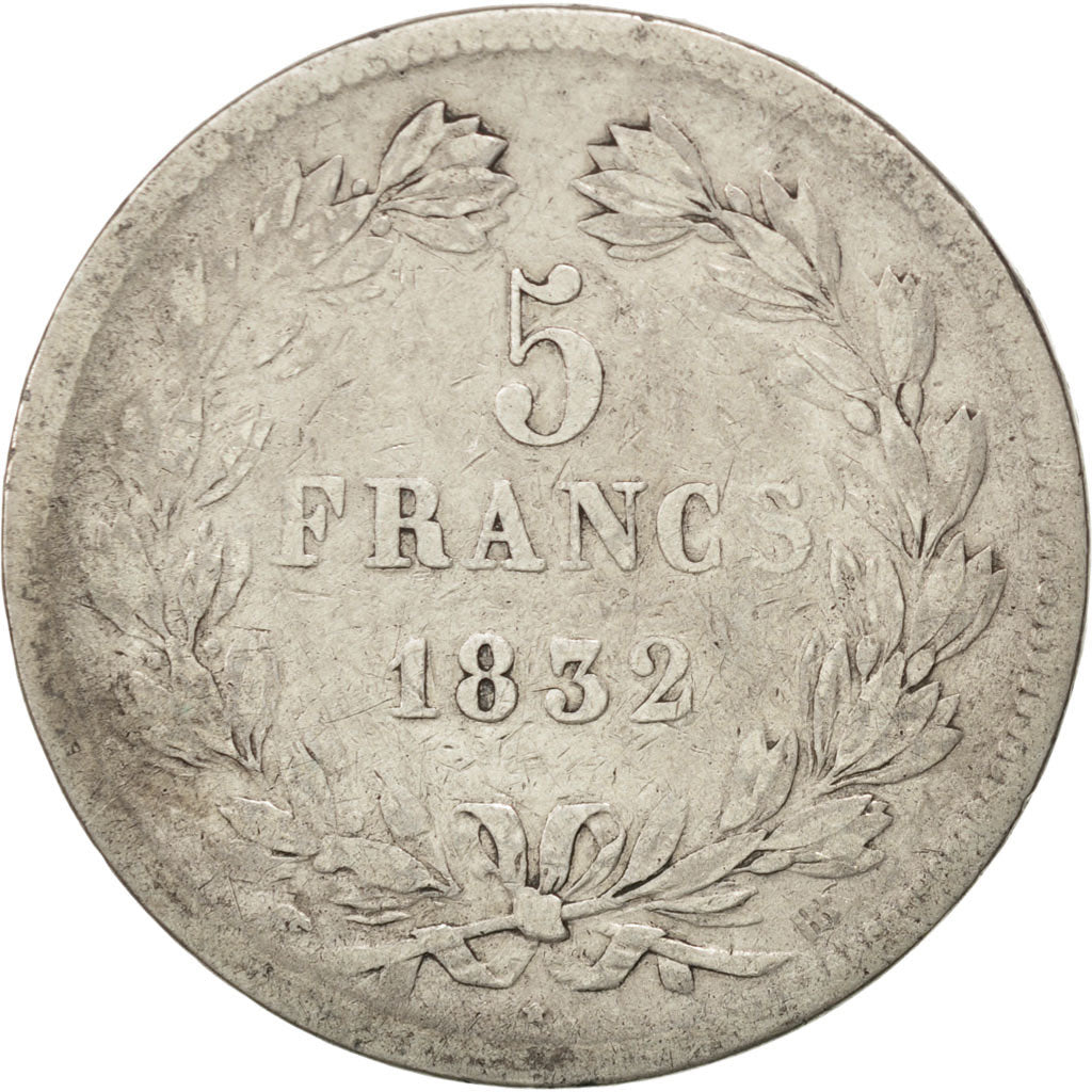 Moneda, Francia, Louis-Philippe, 5 Francs, 1832, Strasbourg, BC+, Plata
