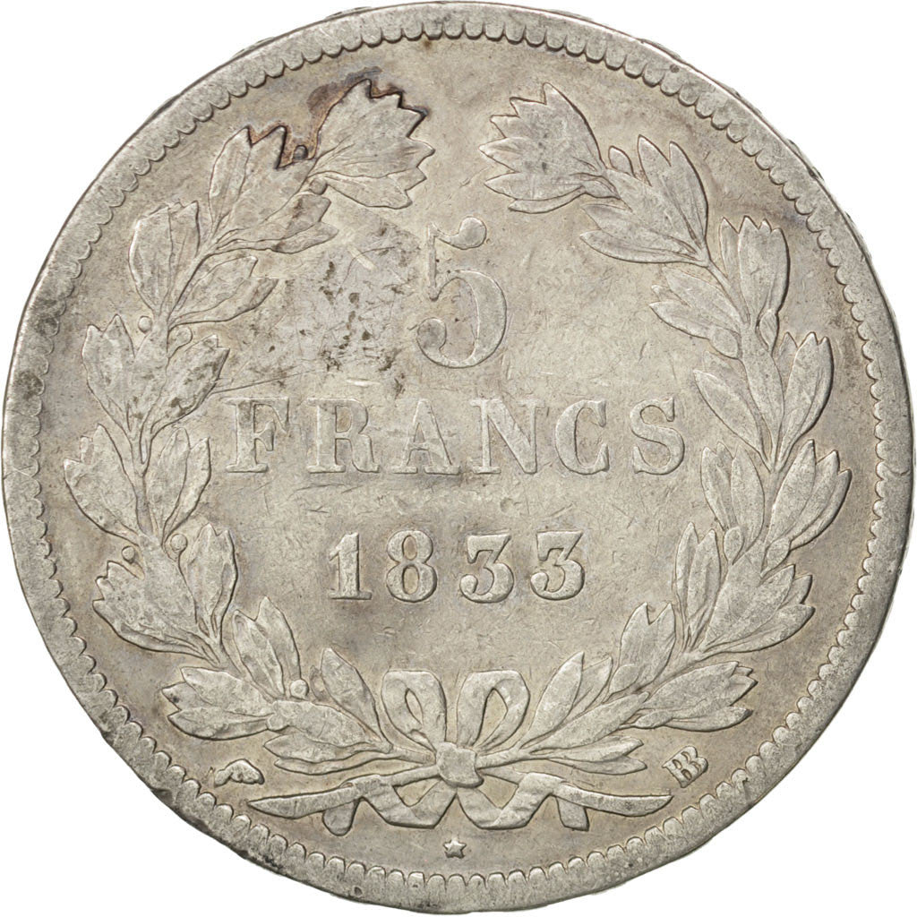 Monnaie, France, Louis-Philippe, 5 Francs, 1833, Strasbourg, TB+, Argent