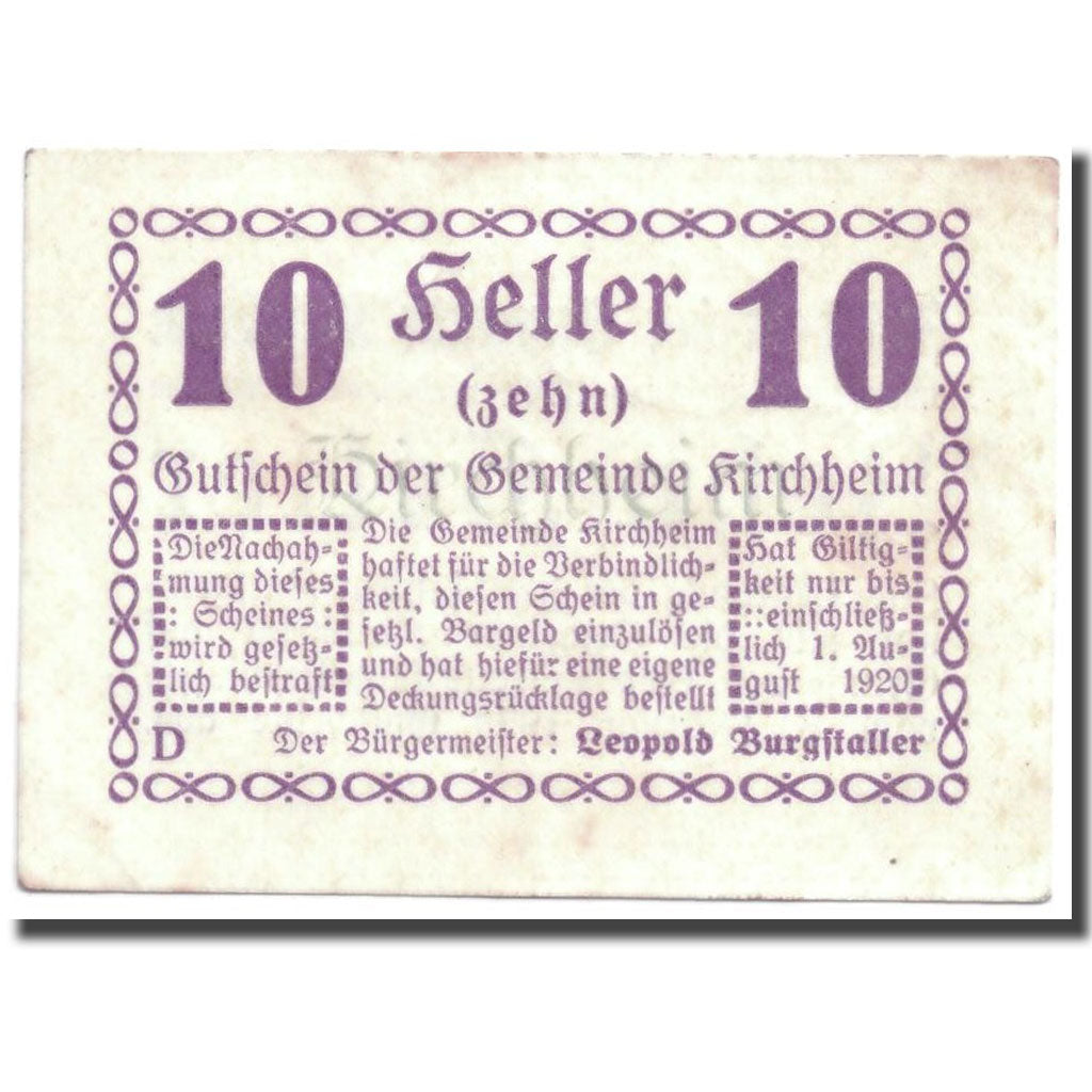Geldschein, Österreich, Kirchheim, 10 Heller, graphique, UNZ-, Mehl:447 I