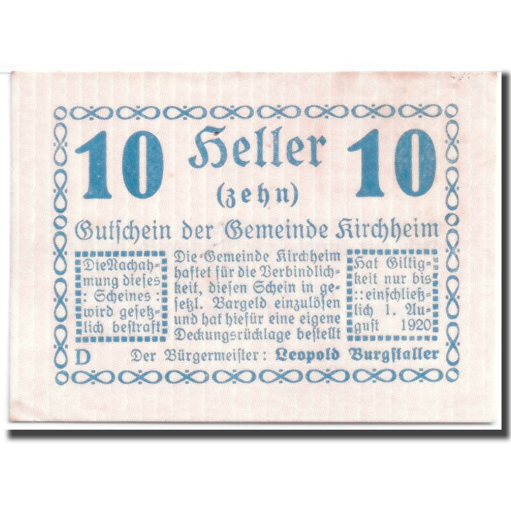 Geldschein, Österreich, Kirchheim, 10 Heller, graphique, UNZ-, Mehl:447 IIa