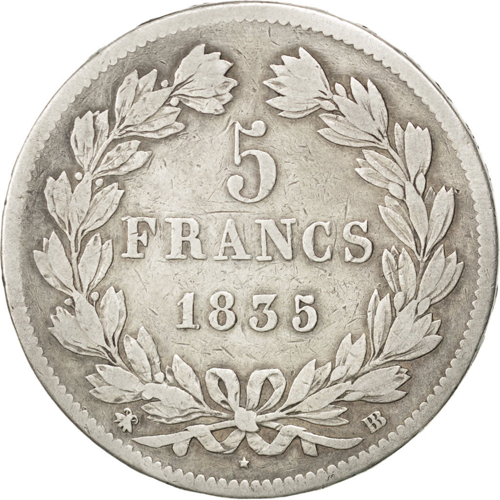 Coin, France, Louis-Philippe, 5 Francs, 1835, Strasbourg, VF(30-35), Silver