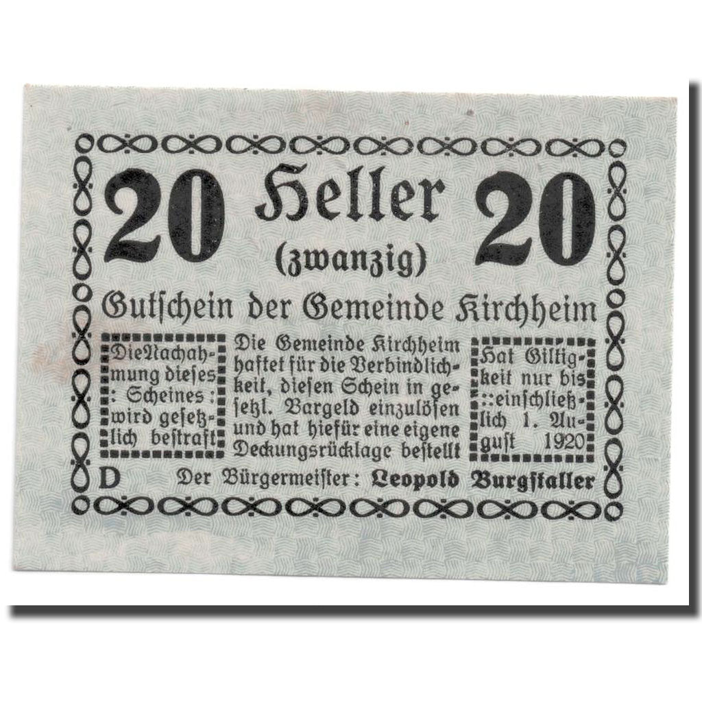 Geldschein, Österreich, Kirchheim, 20 Heller, graphique, UNZ-, Mehl:447 IIb
