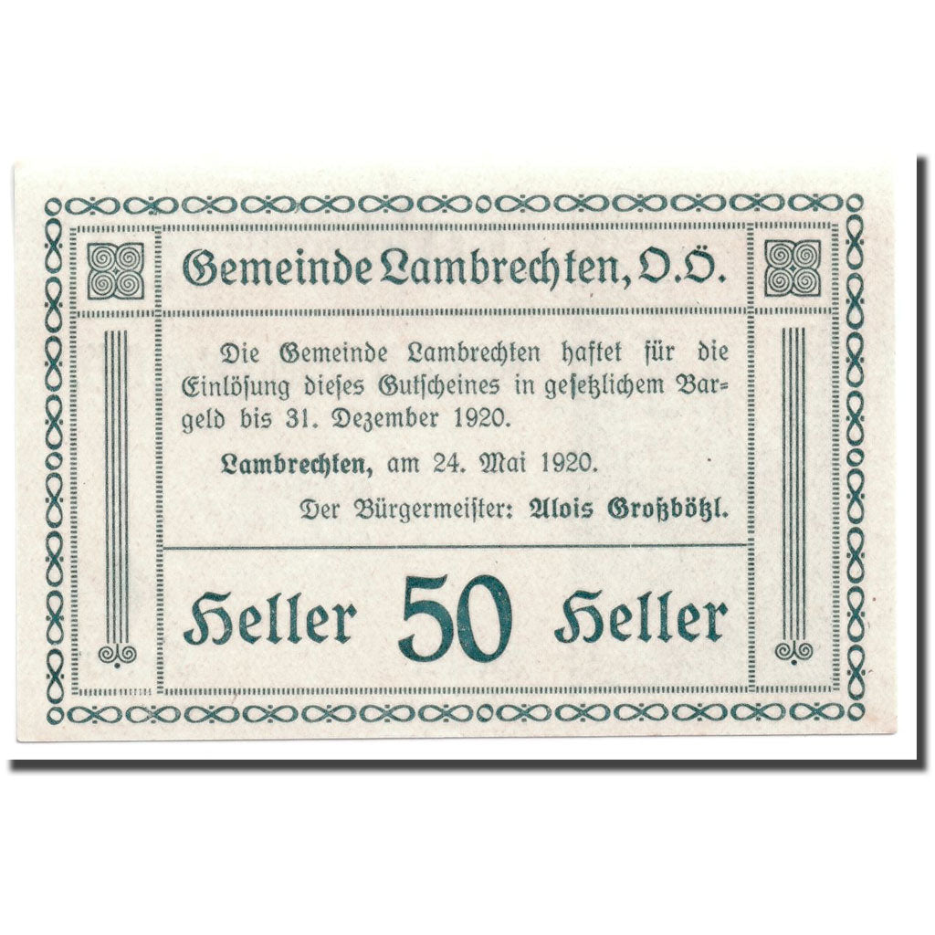 Geldschein, Österreich, Lambrechten, 50 Heller, Eglise, 1920, 1920-05-24, UNZ-