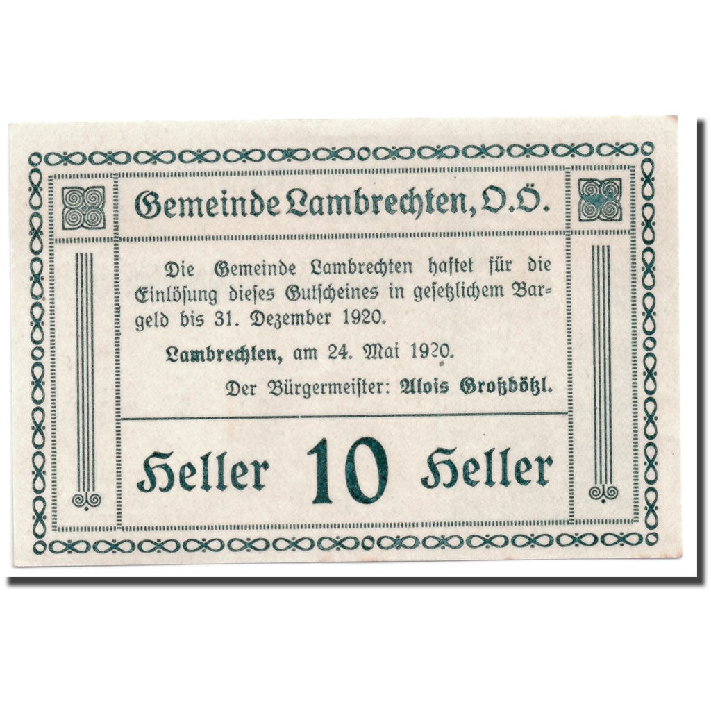 Geldschein, Österreich, Lambrechten, 10 Heller, Eglise, 1920, 1920-05-24, UNZ-