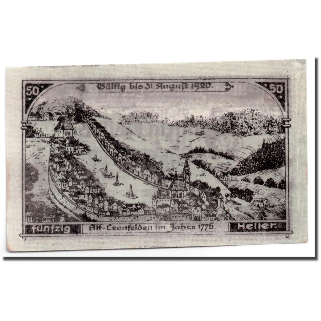 Geldschein, Österreich, Leonfelden O.Ö. Marktgemeinde, 50 Heller, paysage