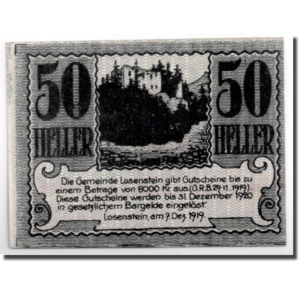 Geldschein, Österreich, Losenstein, 50 Heller, paysage, 1919, 1919-12-07, UNZ-